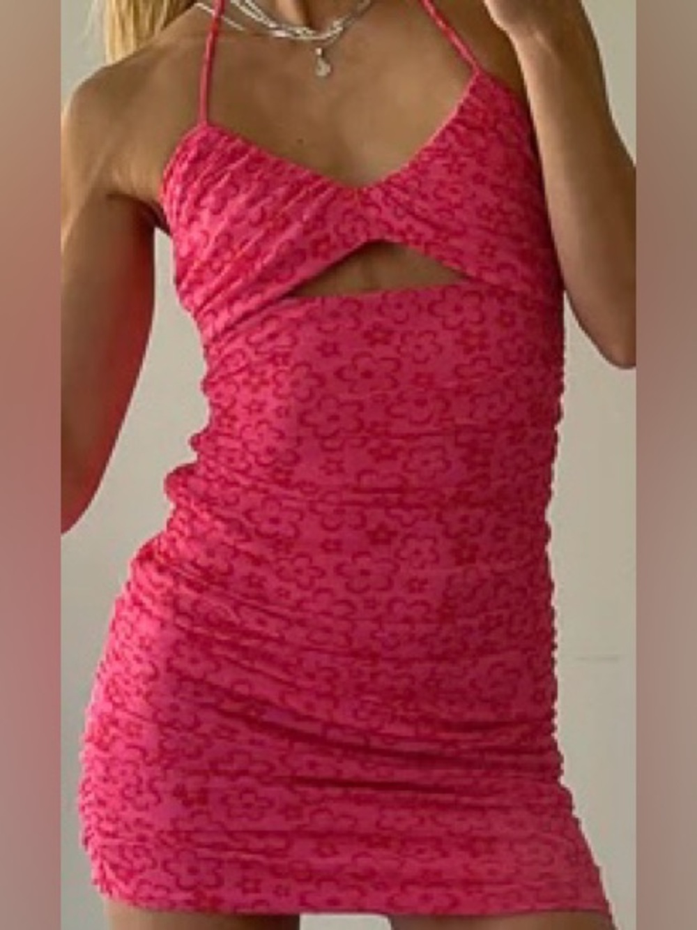 New Cotton Candy Retro Daisy 60s 70s Pink Mesh Mini Dress - Size S